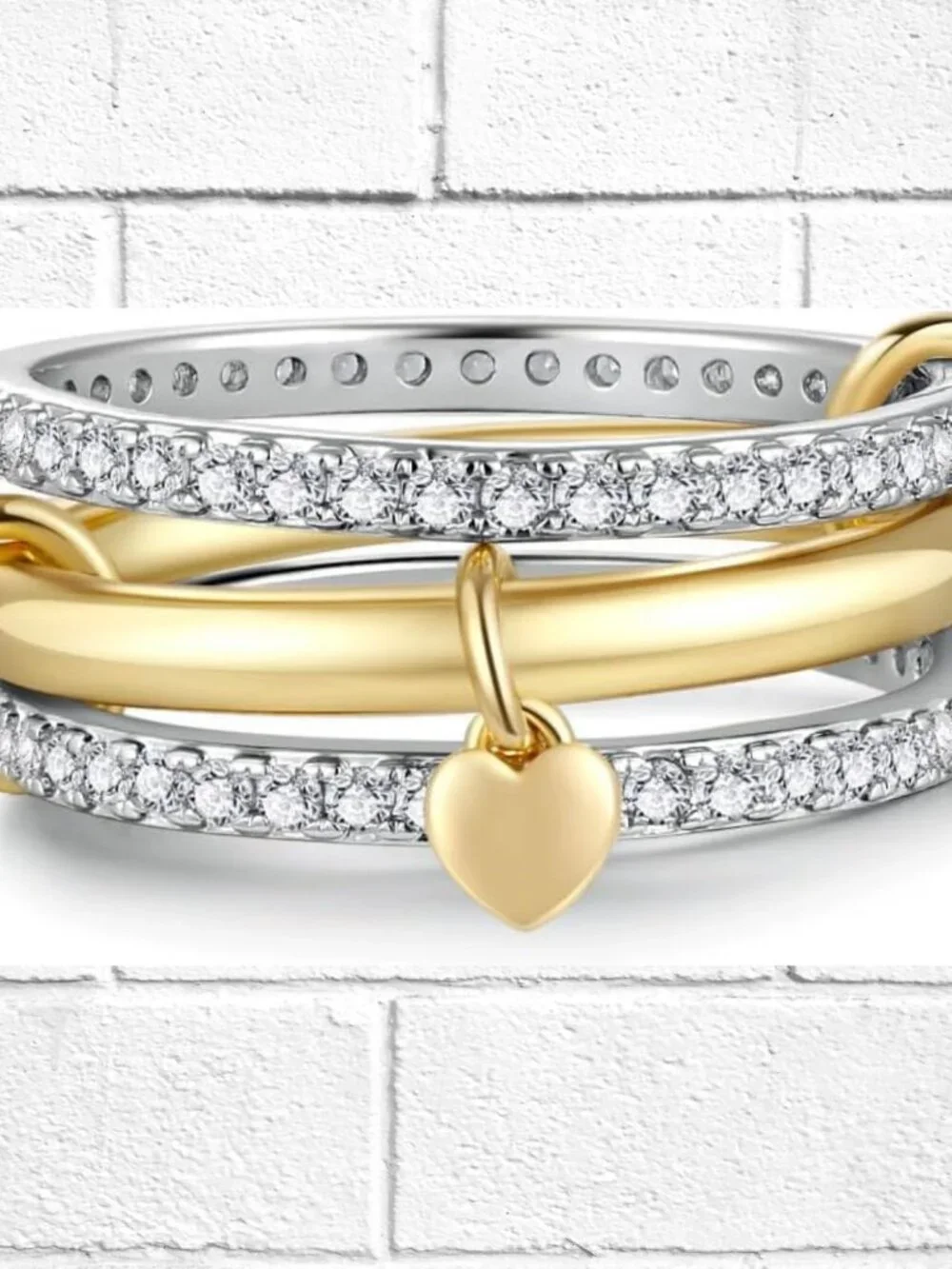 NWT! Sterling Silver Womens Stackable Rings with CZ's - 14K Gold-Plated - Size 7